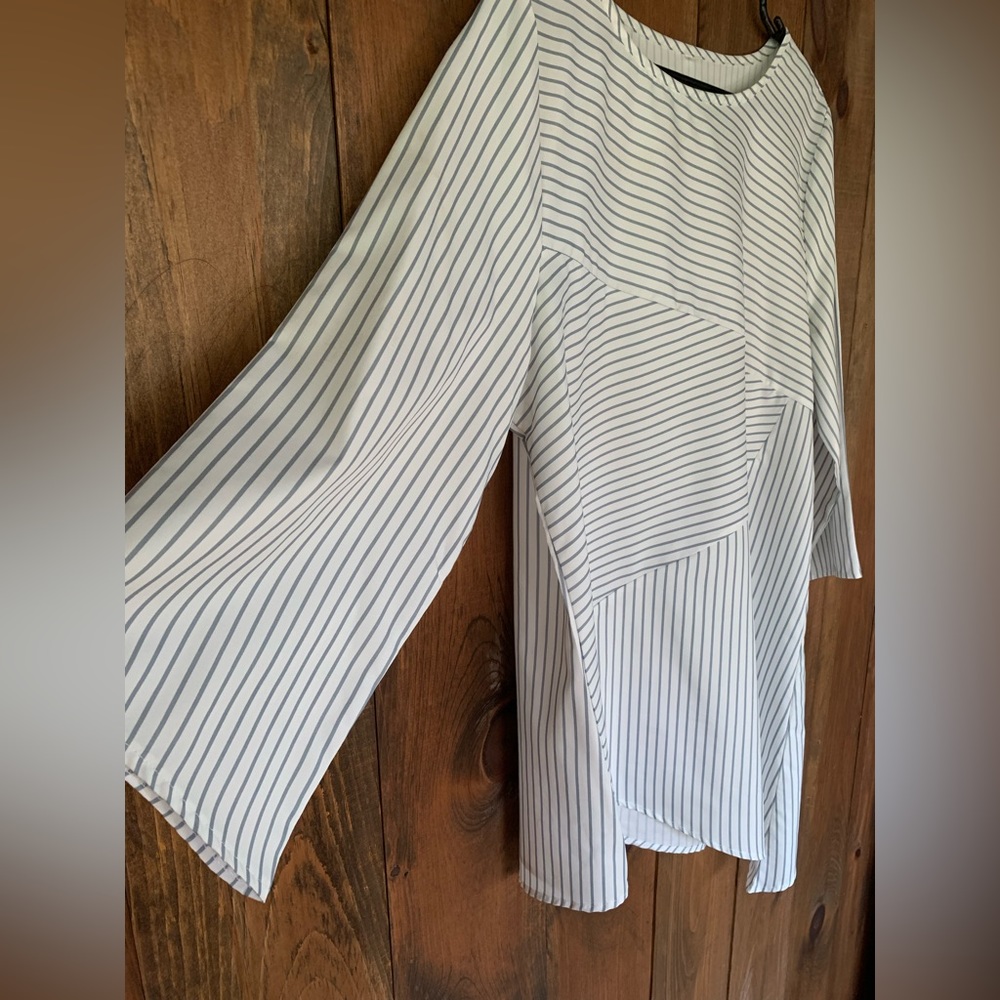 Blue and white striped asymmetrical top